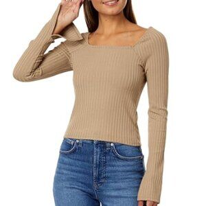 Madewell Ribbed square Neck Long-Sleeve Top Size Medium